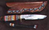 Manche entierement perlé , cordon en cuir tressé et perlé, etui en collet vegetal perlé. /  Full-beeded handle and Lace ith a beeded sheath. one of my favorite piece. (11/0 beads)