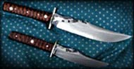 Two superbes bowies knives, snakewood, artistic pins. the small one have a sterling silver guard, the large one have a german silver guard.