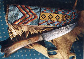 Bone handle, senew, full beeded sheath with 1mm round bead. dear skin. (11/0 beads)